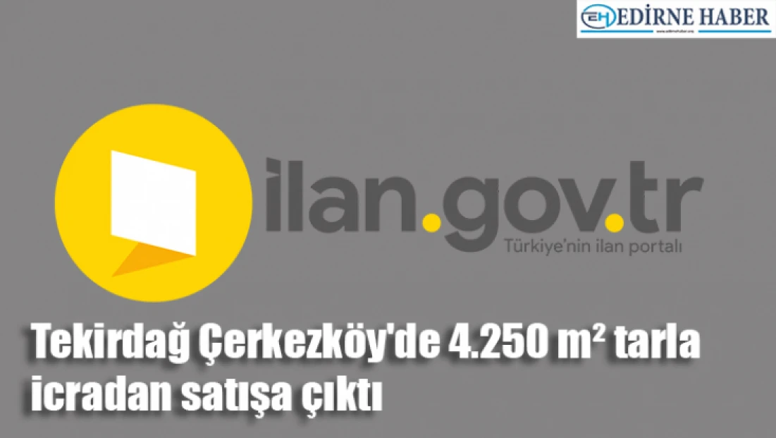 Tekirdağ Çerkezköy'de 4.250 m² tarla icradan satışa çıktı