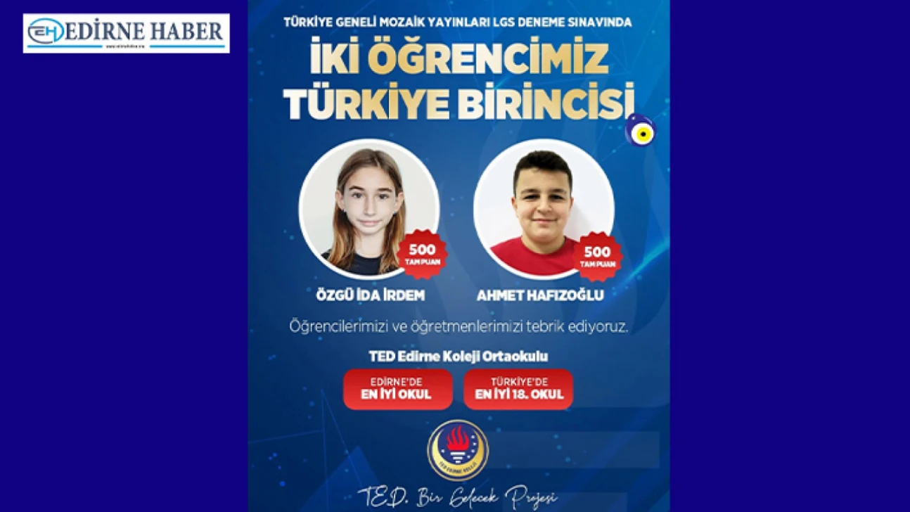TED Edirne Koleji'nden çifte Türkiye birinciliği