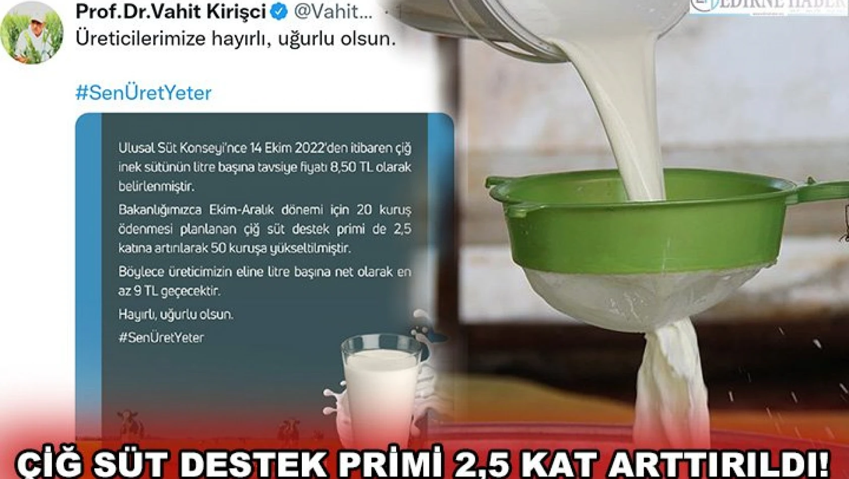 Çiğ süt destek primi 2,5 kat arttırıldı!