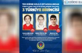 TED Edirne Koleji öğrencilerinden Türkiye birinciliği!