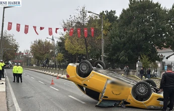 Ters dönen taksiden emniyet kemeri sayesinde sağ çıktı