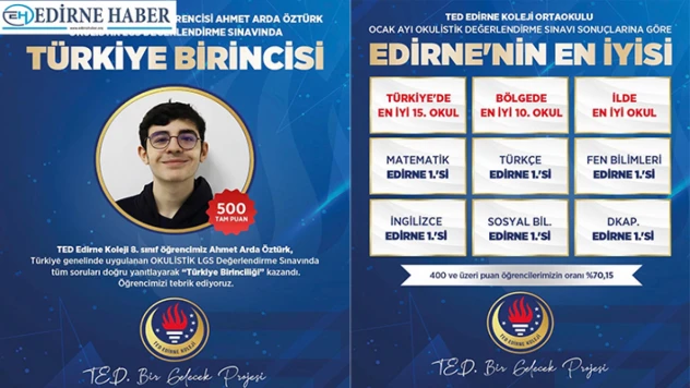 TED Edirne Koleji'nden büyük başarı