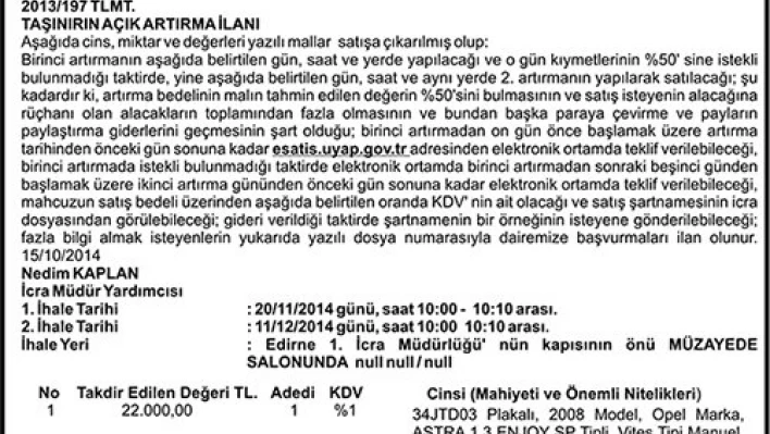 T.C. Edirne 1. İcra Dairesi