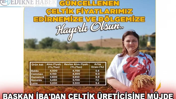 BAŞKAN İBA'DAN ÇELTİK ÜRETİCİSİNE MÜJDE