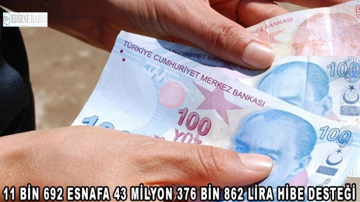 11 BİN 692 ESNAFA 43 MİLYON 376 BİN 862 LİRA HİBE DESTEĞİ