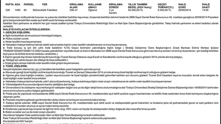 Trakya Üniversitesi Rektörlüğünden