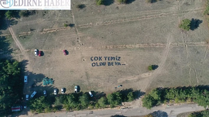 Toplanan çöplerle piknikçilere esprili tepki