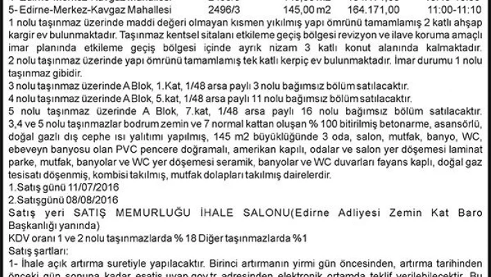 TAŞINMAZIN AÇIK ARTIRMA İLANI 