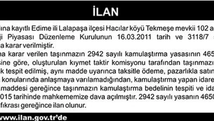 Kamulaştırma ilanı