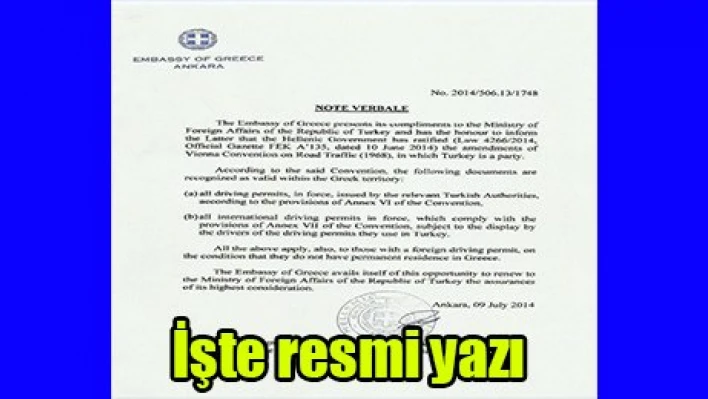 İşte resmi yazı