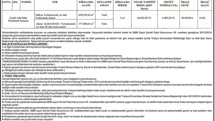 Trakya Üniversitesi Rektörlüğü'nden