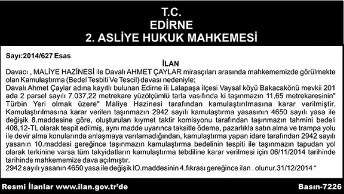 Kamulaştırma İlanı