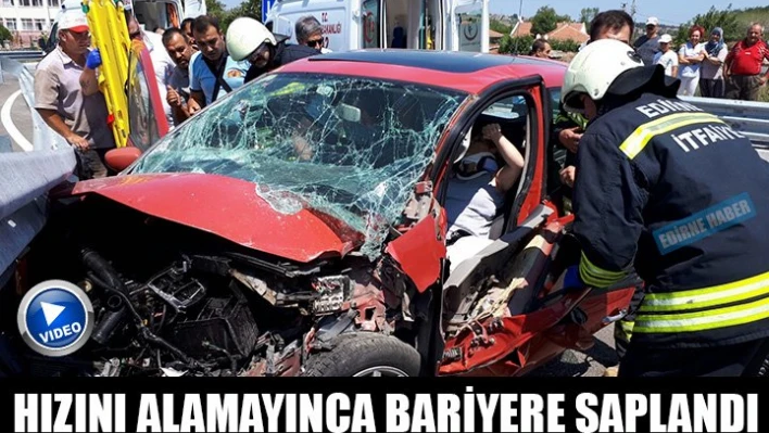 Hızını alamadı, bariyere saplandı