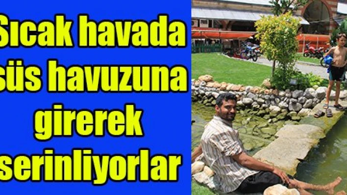 Sıcak havada süs havuzuna girerek serinliyorlar