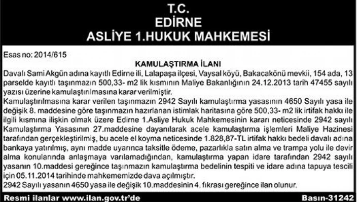 Kamulaştırma İlanı