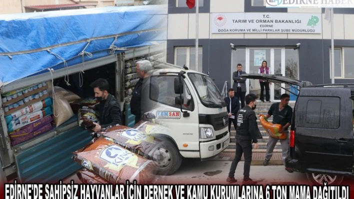EDİRNE'DE SAHİPSİZ HAYVANLAR İÇİN DERNEK VE KAMU KURUMLARINA 6 TON MAMA DAĞITILDI