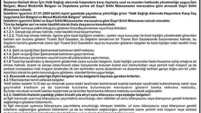 İlaçlama Hizmeti Alınacaktır