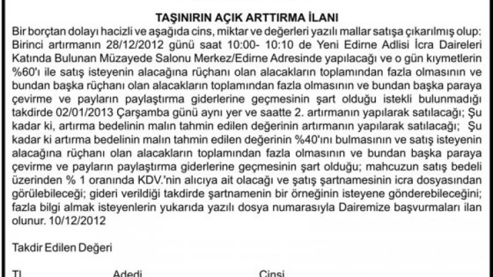 T.C. Edirne Merkez 2. İcra Dairesi