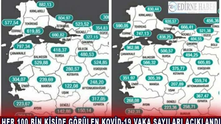 HER 100 BİN KİŞİDE GÖRÜLEN KOVİD-19 VAKA SAYILARI AÇIKLANDI