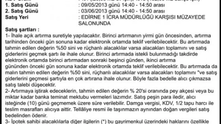 Taşınmazın açık arttırma ilanı