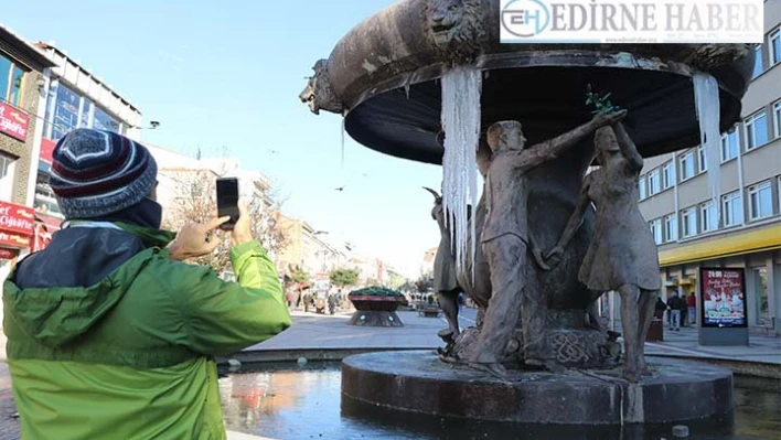 Soğuk hava nedeniyle süs havuzları buz tuttu