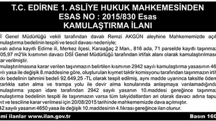 Kamulaştırma ilanı