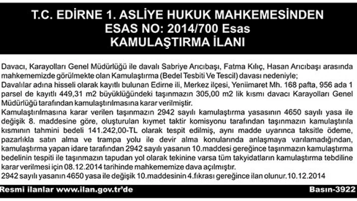 Kamulaştırma İlanı