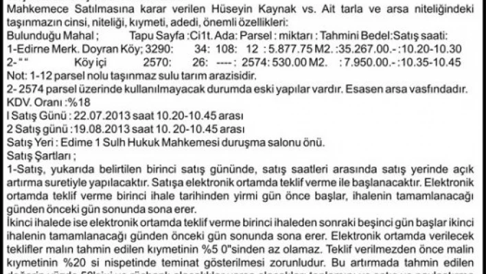 Taşınmazın açık arttırma ilanı