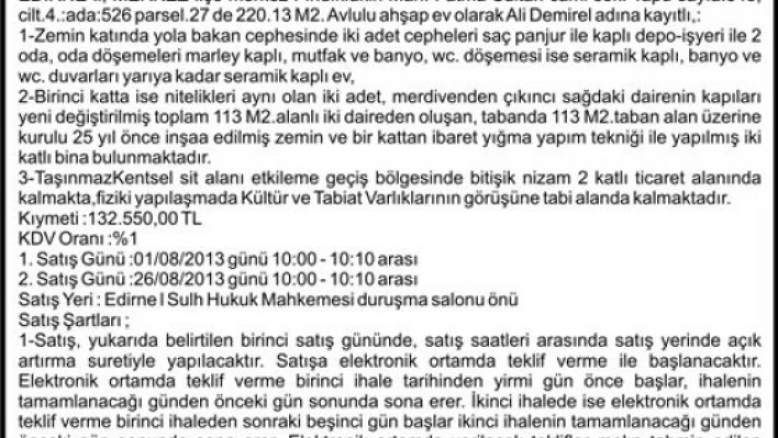 Taşınmazın açık artırma ilanı