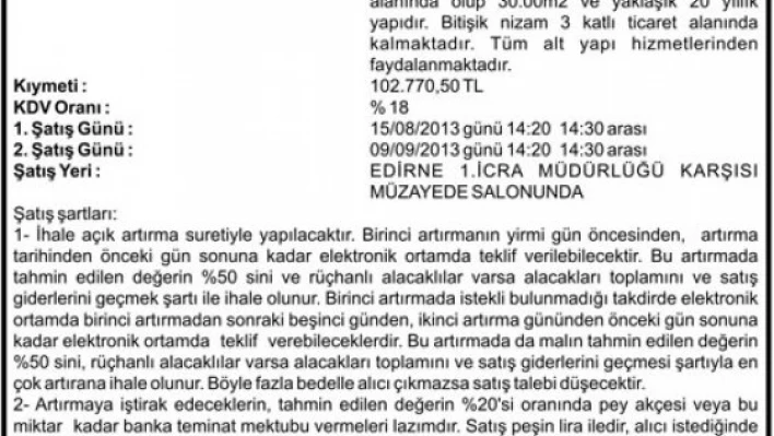 Taşınmazın Açık Artırma İlanı