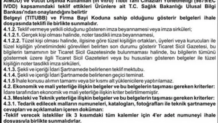 Tıbbi Malzeme Satın Alınacaktır