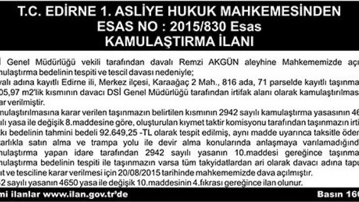 Kamulaştırma İlanı
