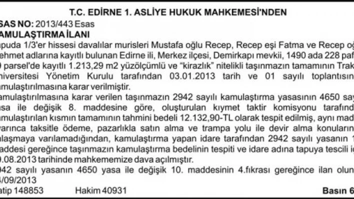 Kamulaştırma ilanı