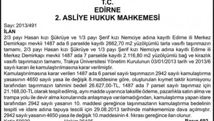 Kamulaştırma ilanı