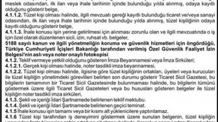Özel Güvenlik Hizmeti Alınacaktır