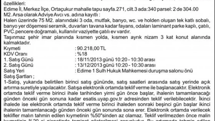 Taşınmazın açık artırma ilanı