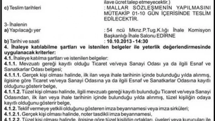 3 kalem 3 kısımlı mal alımı