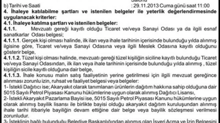 İHALE İLANI