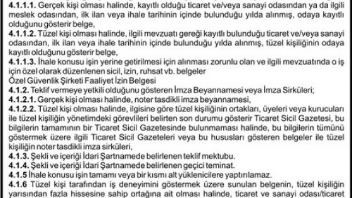 Özel Güvenlik Hizmeti Alınacaktır