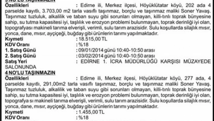 Taşınmazın Açık Artırma İlanı