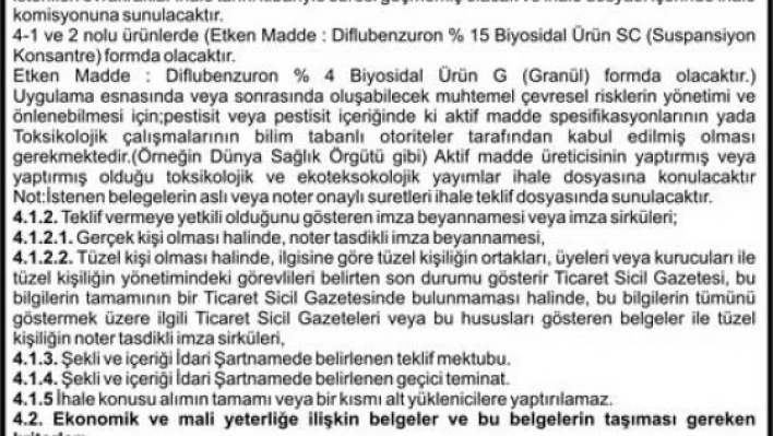 EDİRNE BELEDİYE BAŞKANLIĞI VETERİNER İŞLERİ MÜDÜRLÜĞÜ'NE BİYOSİDAL ÜRÜN MAL ALIM İŞİ