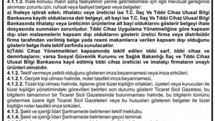 TOPLU TIBBİ SARF,LAB SARF,CİHAZ VE DEMİRBAŞ ALIMI 