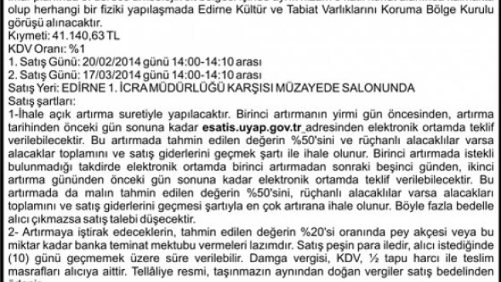 TAŞINMAZIN AÇIK ARTIRMA İLANI