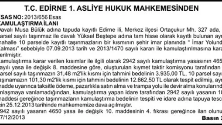 Kamulaştırma ilanı