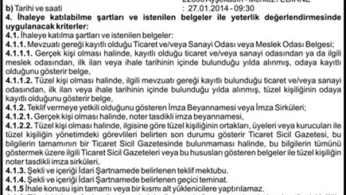 EDİRNE SOSYAL HİZMET MERKEZİ 2014 MALİ YILI ARAÇ KİRALAMA HİZMETİ