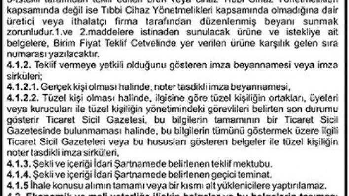 Tıbbi Cihaz Satın Alınacaktır