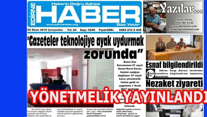 Yönetmelik yayınlandı