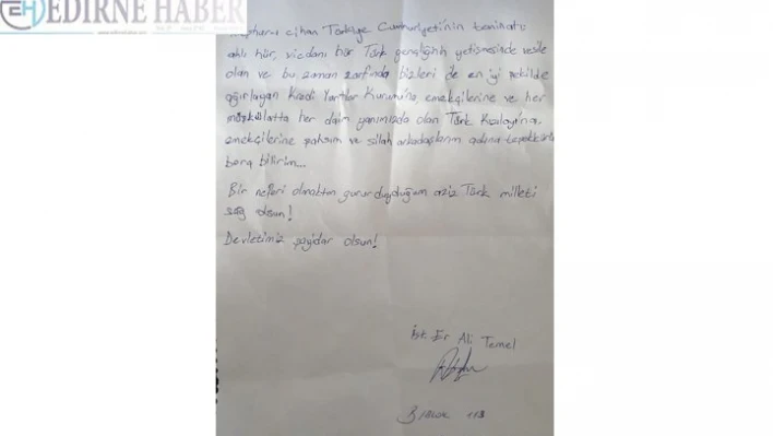 Yazdığı teşekkür mektubu, görevlileri duygulandırdı