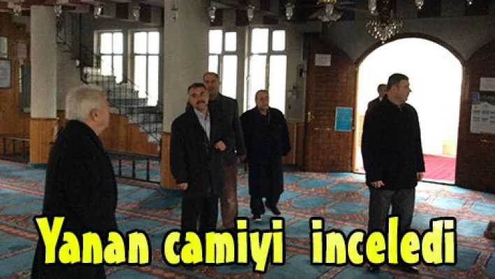 Yanan camiyi  inceledi