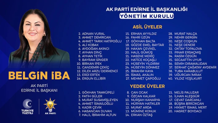 AK Parti Edirne İl Başkanlığı Yönetim Kurulu belli oldu